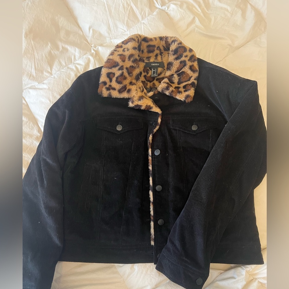 Corduroy jacket with fake fur